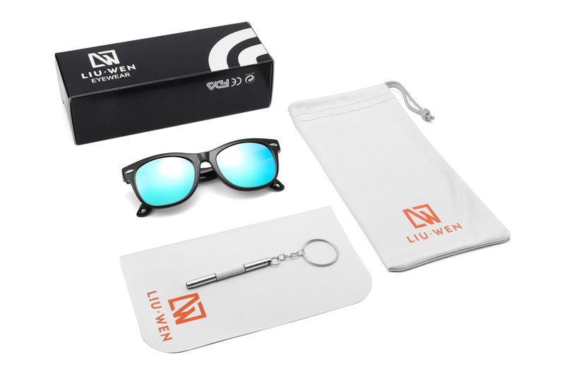 LIU·WEN Cute Polarized Baby Sunglasses - Bendable Flexible with Strap for Newborn Infant Boys Girls Age 0-24 Months(Bright Black/Blue Mirror)