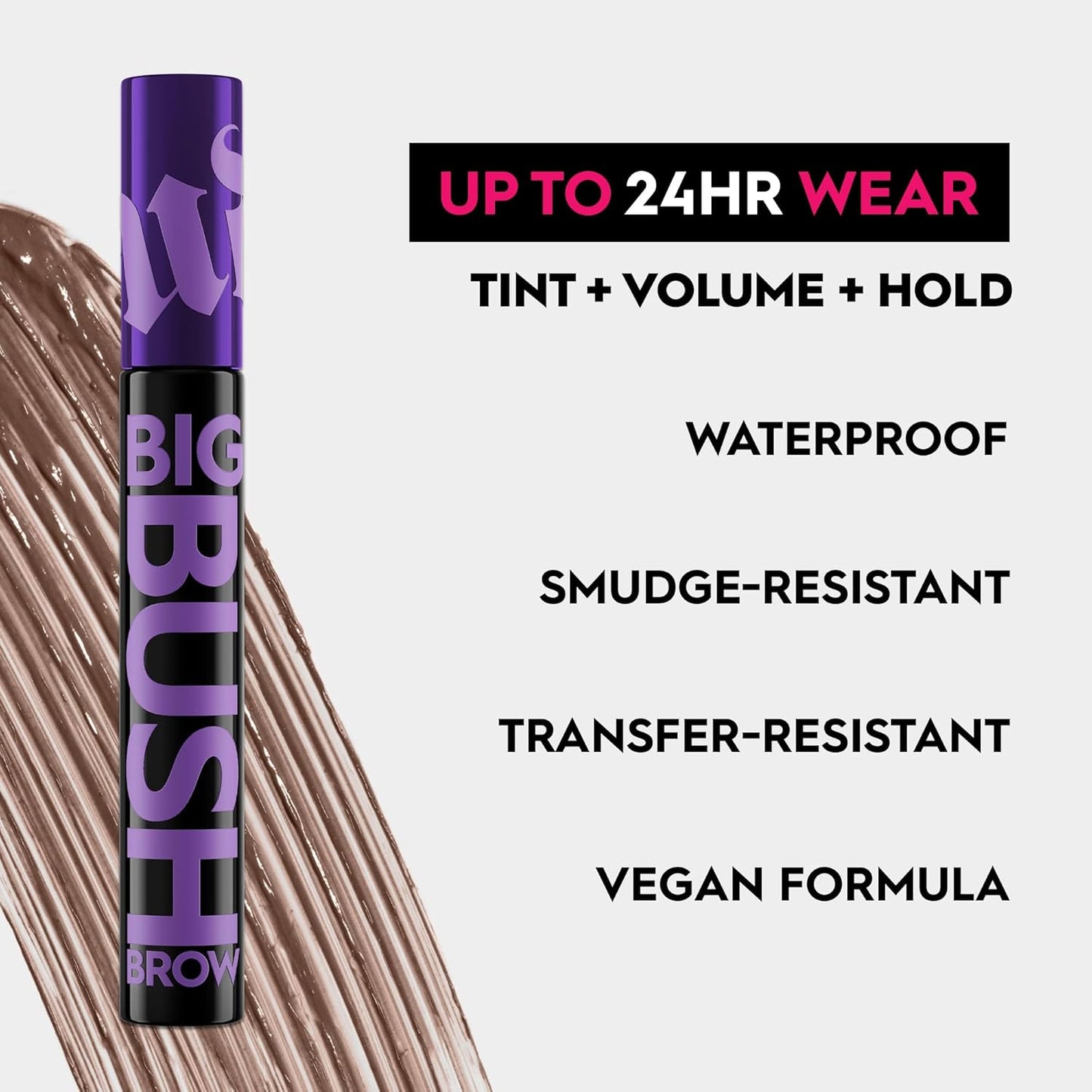 Urban Decay Big Bush Volumizing Tinted Eyebrow Gel, Waterproof, Smudge-Resistant, Flake-Resistant, Buildable Brow Gel Fibers, Long-lasting, Up to 24 HR Hold, Nourishing Castor Oil, Vegan - 0.19 fl oz