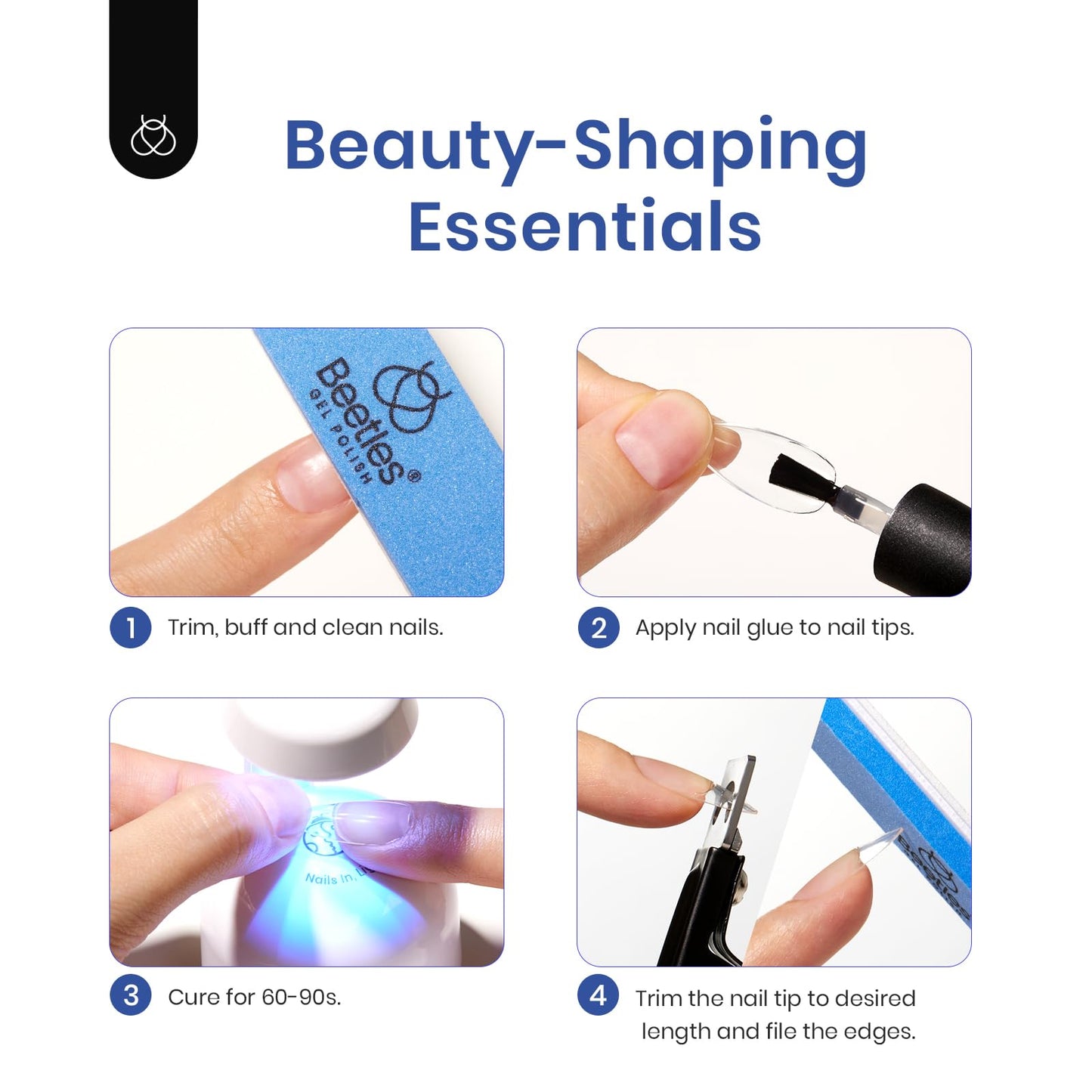 Beetles Gel Nail Kit Easy Extension Set, Long Square Pre Shaped 240 Pcs Clear False Acrylic Nails Tips with 5 In 1 Nail Glue Innovative UV Led Lamp DIY Manicure Salon at Home
