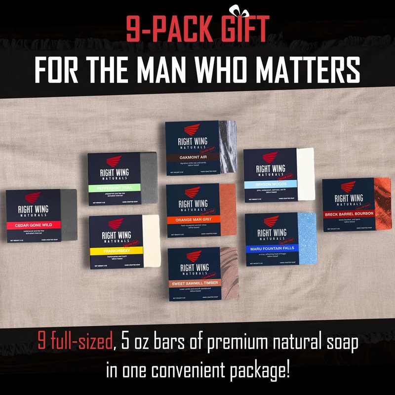 Right Wing Naturals Bar Soap Gift Set for Men | Handcrafted Cold-Pressed | Handmade Organic Soap for Men | Most Popular Flavors | Natural Scented Men’s Bar Soap| Pack of 9 Bars (UNCLE TED'S 9-PACK)
