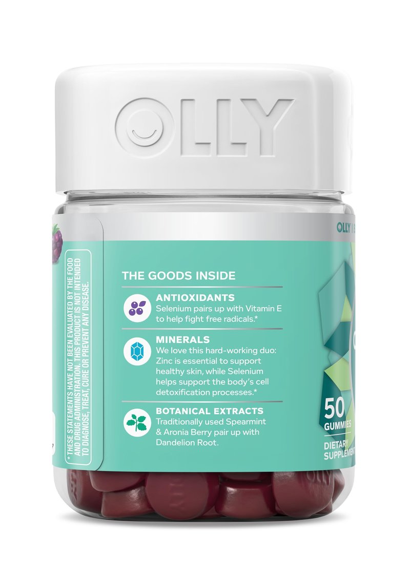 OLLY Flawless Complexion Gummy, Clear and Healthy Skin Support, Vitamins E, A, Zinc, Chewable Supplement, Berry - 50 Count (Pack of 1)