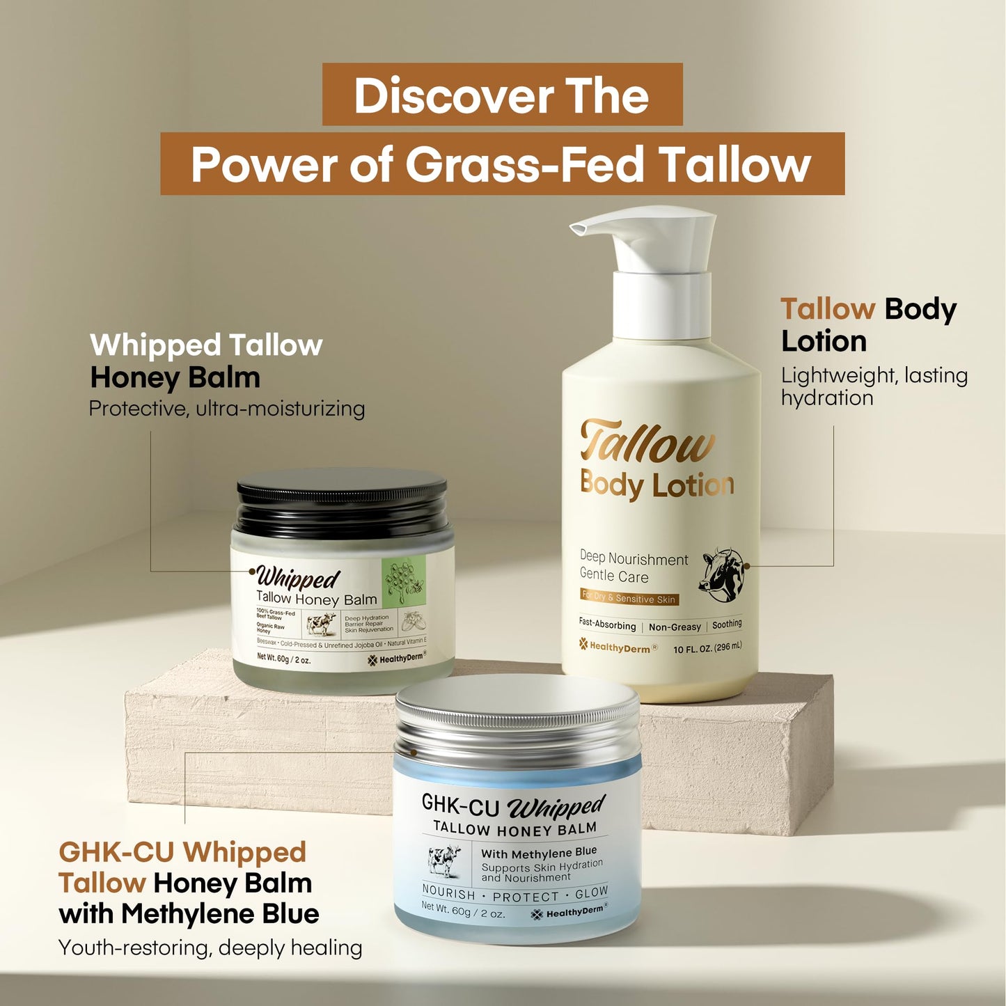 Beef Tallow Body Lotion for Skin: Grass-Fed Daily Moisturizing Cream for Dry, Mature & Crepey Skin, Fast-Absorbing, Non-Greasy, Fragrance-Free Moisturizer with Aloe & Shea Butter, 10 fl oz