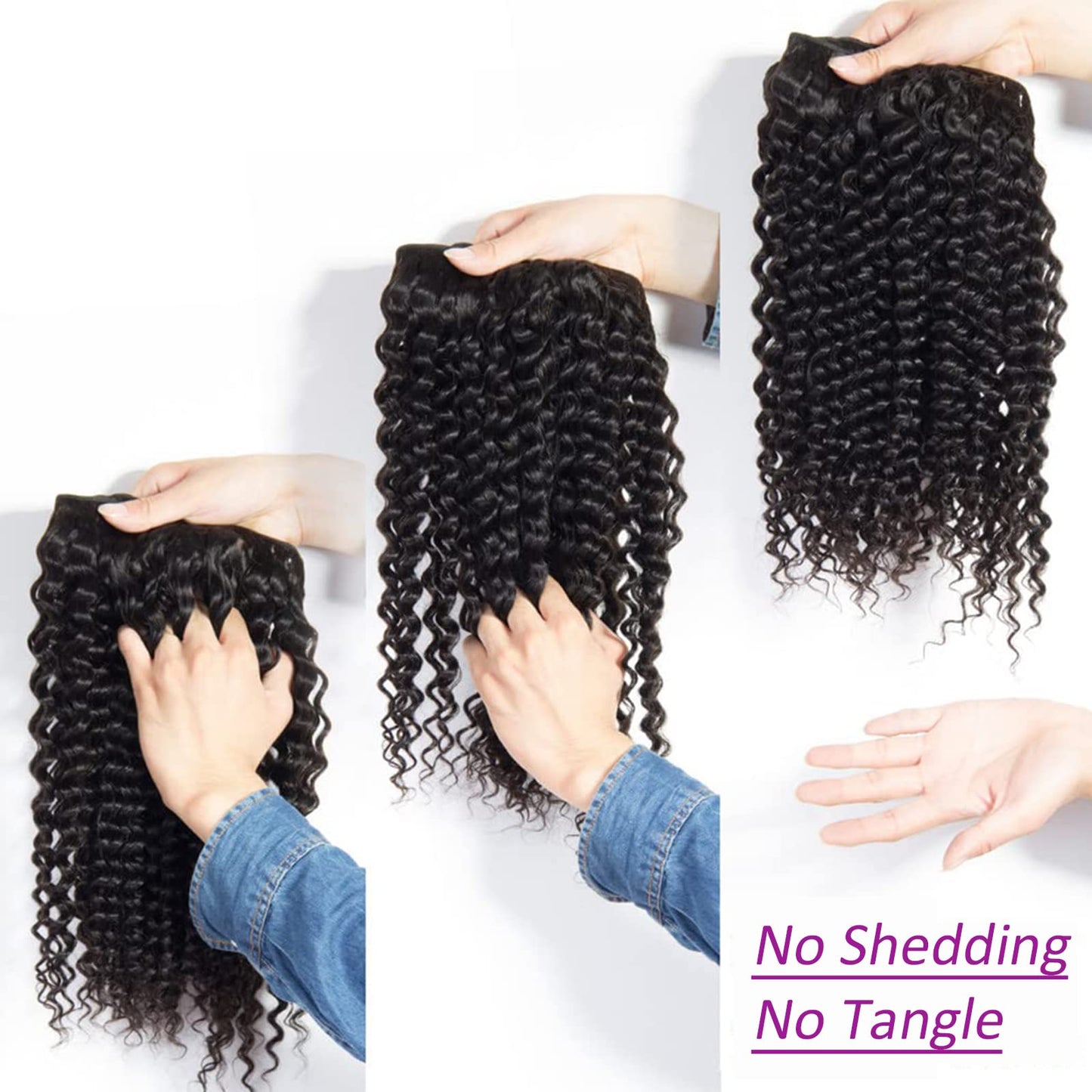 Deep Wave Human Hair Bundles 12 14 16 Inch Curly Bundles Human Hair 100% Unprocessed Brazilian Virgin Human Hair 3 Bundles 10A Wet and Wavy Bundles Human Hair Natural Black Color