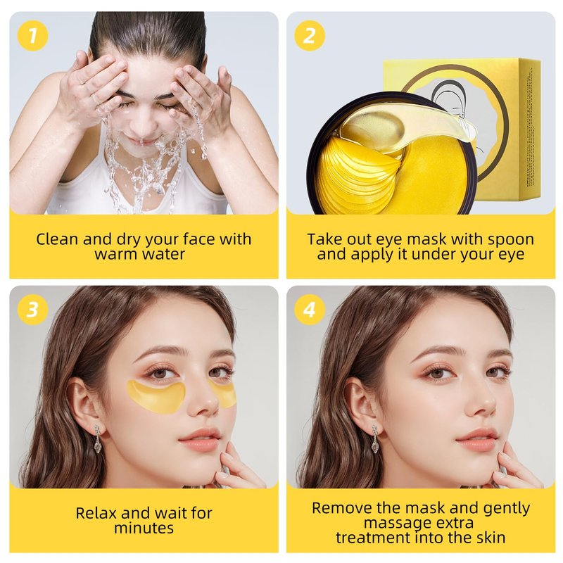 Under Eye Patches for Dark Circles | Moisturizing 24K Gold Eye Masks - 60 Pcs for Puffiness & Wrinkles