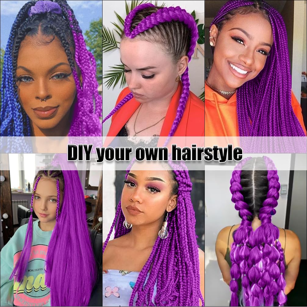 Magenta Pink Pre Stretched Braiding Hair 26 Inch Box Braid Hair Extensions 3 Packs Yaki Texture Pre feathered Braids Hair Easy to Use for Women Girls Kids