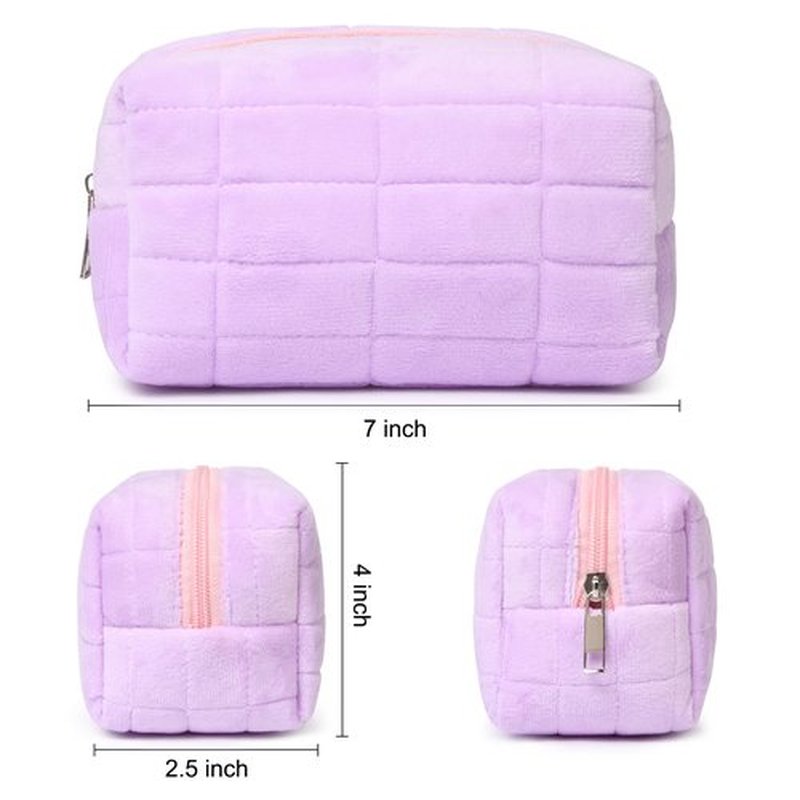 SOIDRAM 2 Pieces Makeup Bag Cute Cosmetic Bag Plush Blue Purple Makeup Pouch Travel Toiletry Bag Organizer Makeup Brushes Storage Bag for Women