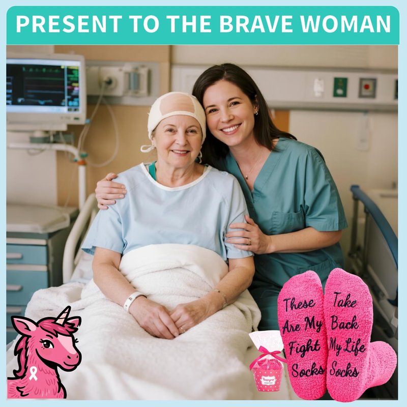 HAPPYPOP Inspirational Chemo Cancer Gifts - Women Breast Cancer Awareness Socks for Survivors, Comfort Chemo Care Gift Ideas for Patients Female Pink