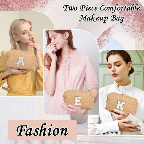 YOOLIFE Personalized Gifts for Women, 2 Pieces Cosmetic Bag Cute Makeup Bag Gifts for Teen Girls Sister Gifts Daughter Gifts Bridesmaid Gifts Womens Gifts Graduation Gifts Coworker Gifts (Brown L)