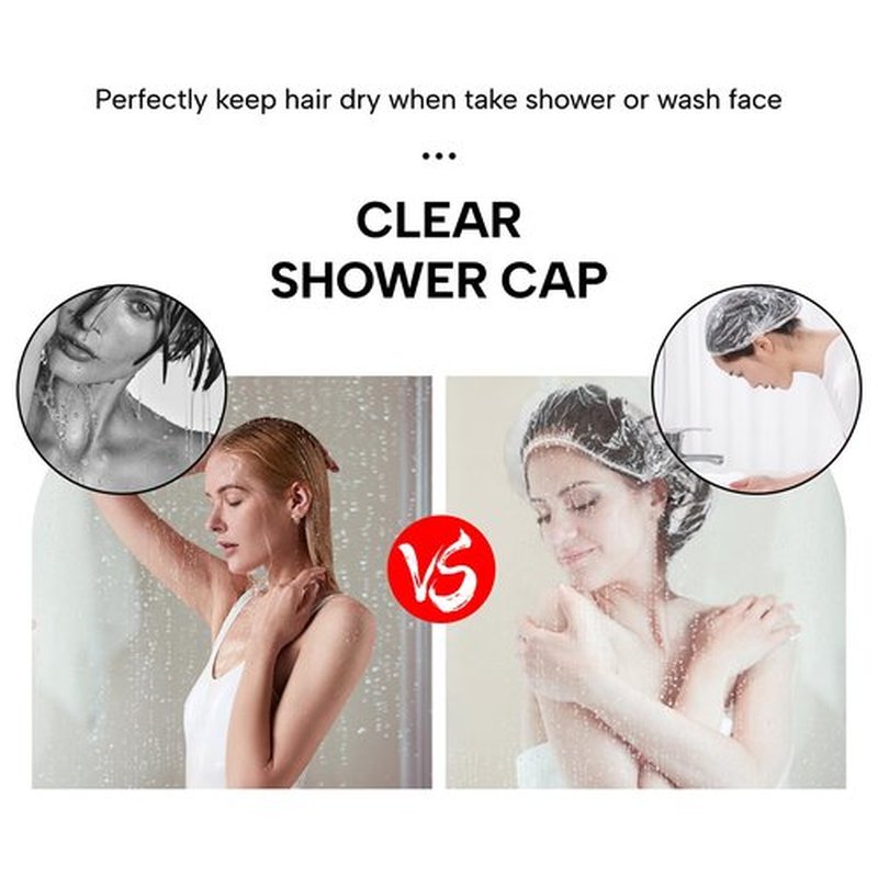 100PS Disposable Shower Caps, Plastic Clear Shower Caps, lengthening and thickening Hair Caps for Hair dyeing assistance, Hotel and Hair Salon, Home Use, Portable Travel (Size 20.5"/52cm)
