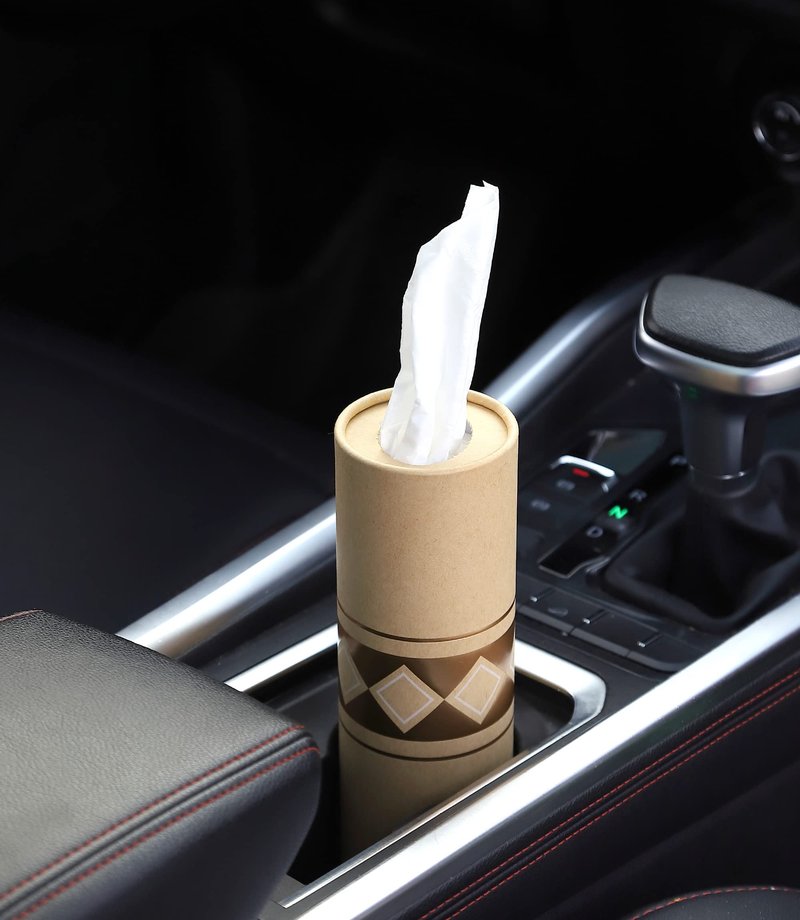 Car Tissue Holder with 3-ply Facial Tissues Bulk - 4 PK - Gold Foil Tissues Cylinder for Car Cup Holder, Travel Tissues, Refill Tissue Box Round Container Kraft