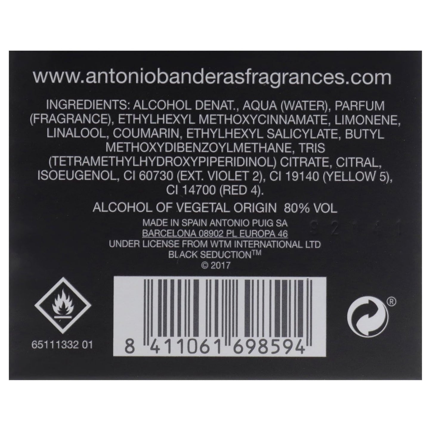 Antonio Banderas Seduction in Black for Men Eau de Toilette Spray, 3.4 Oz
