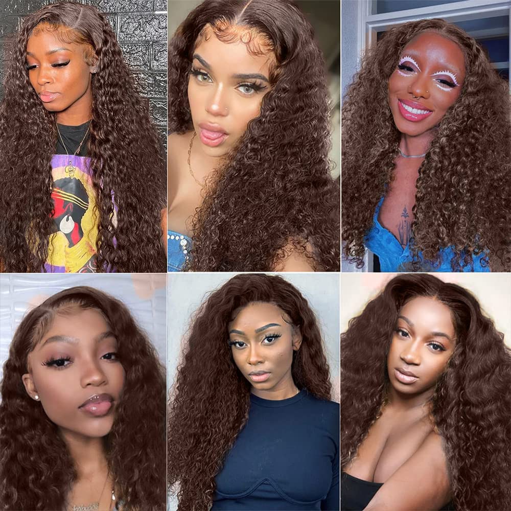 WuvuSnm #4 Chocolate Brown Human Hair Bundles Dark Brown Water Wave Bundles 12 12 12 inch 3 Bundles Brown Wet and Wavy Bundles for Women