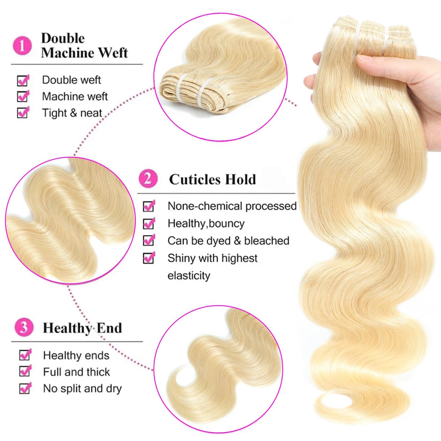 613 Bundles with Closure Blonde Human Hair Bundles with Closure (16 18 20+14)- 12A 100% Brazilian Virgin Hair Bundles with 4x4 Transparent Lace Closure, Body Wave Bundles with Closure