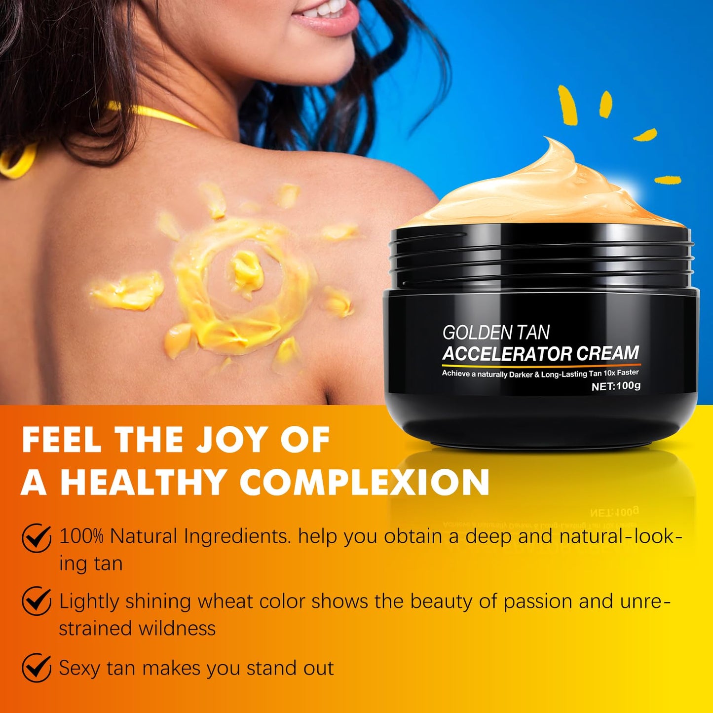 Tan Accelerator Cream 3.5oz | Natural Tanning Lotion for Face & Body | Indoor & Outdoor Use, Fast-Absorbing, Hydrating Formula | Vegan & Cruelty-Free