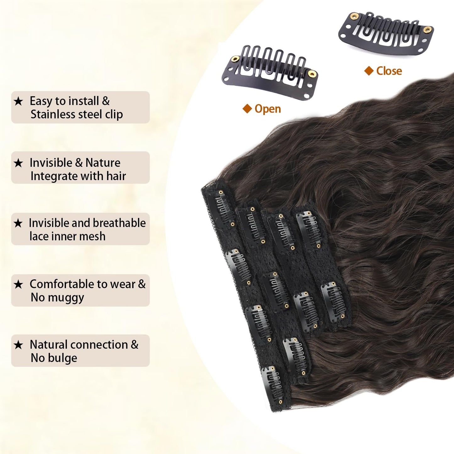 Doremi Clip in Hair Extensions for Women 4PCS Hair Extensions Clip Ins Soft and Natural Hair Pieces for Women Thick Long Wavy