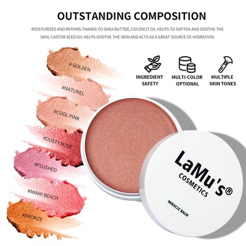 Lamu's Cosmetics Moisturizing Miracle Balm, Multi Glow Balm,Face Balm, Face Blush Cream Blush for Cheeks,Radiant Finish, Hydrating,Natural Glow,Shimmer Balm 50g/ 1.75 Oz(COOL PINK)