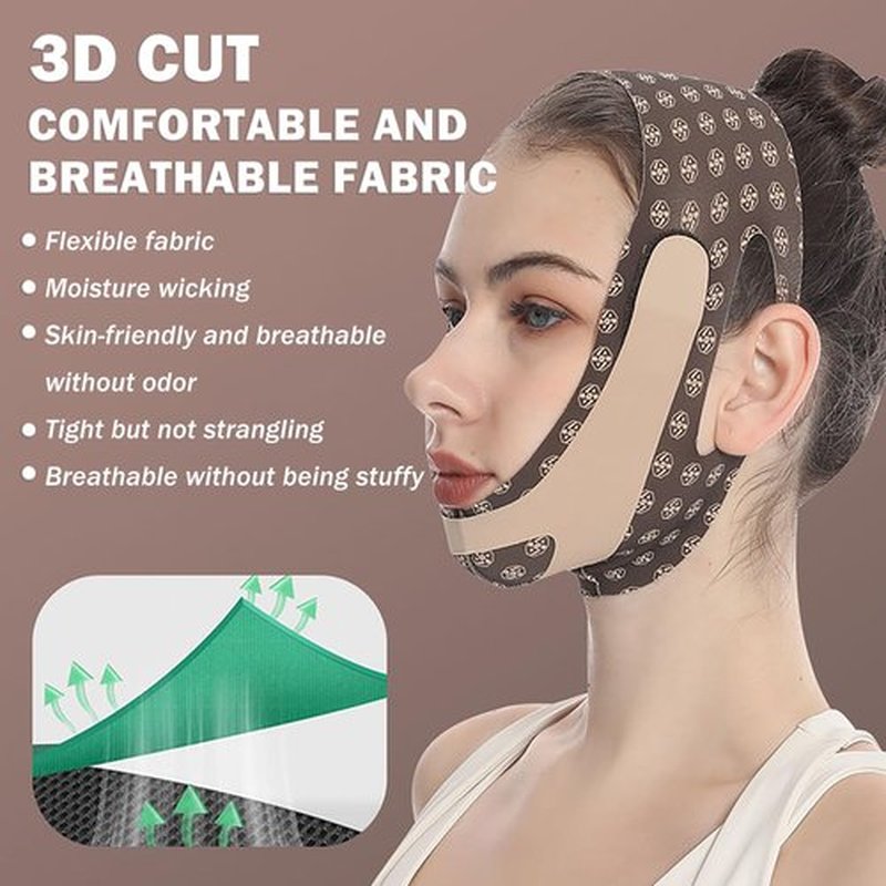 V-Line Mask Chin Up,Double Chin Reducer,Mask V Shaped,Adjustable Chin Strap for Women,Ohyesbae Face Slimming V Line Lifting Mask,Jaw Exerciser (Brown)