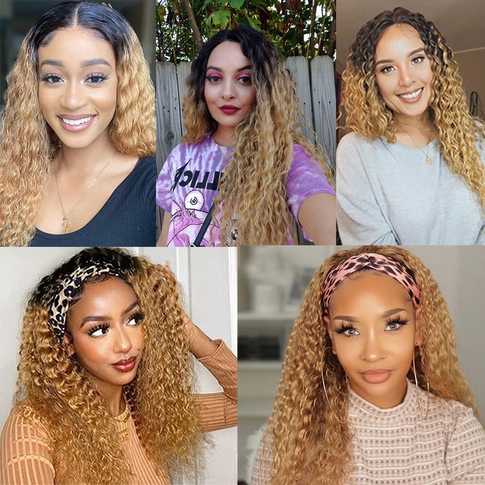 30 32 34 Inch Ombre Deep Wave Bundles 1b/27 Human Hair Bundles Honey Blonde Bundles 8A Grade Brazilian Virgin Remy Hair Bundles Blonde Wet and Wavy Bundles Double Weft Hair Extension