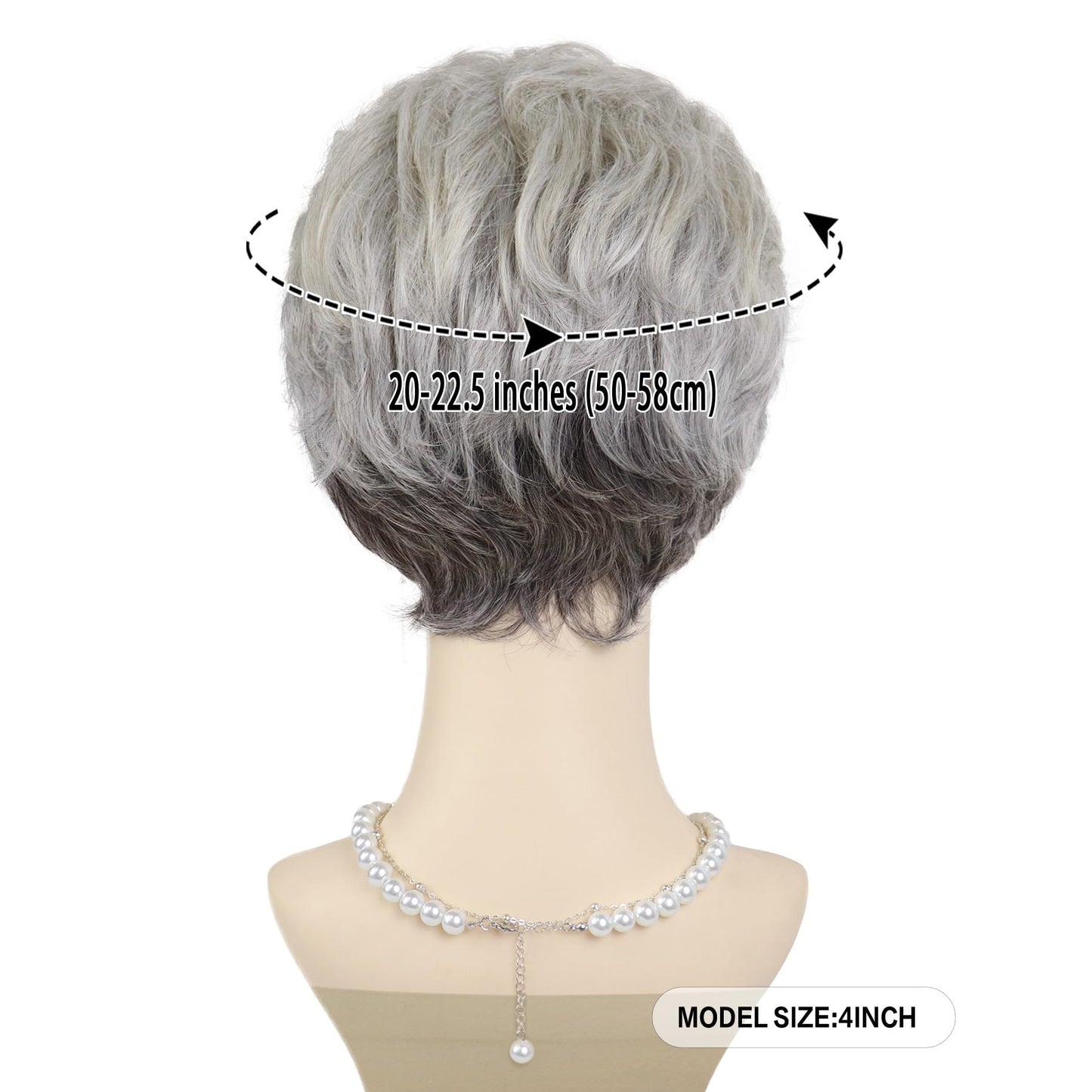 GNIMEGIL Old Lady Wig Set Synthetic Hair Ombre Grey Grandma Wig for 100 Days of School Mommy Costume Granny Outfits White Women Short Curly Wig with Glasses, Necklace & Chain for Older Ladies
