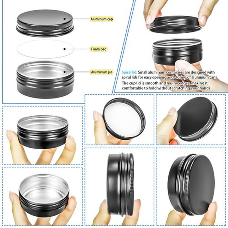 MotBach 16Pack 2oz Tin Jars, 60ml Metal Tin cans, 2Ounce Aluminum tin can jar Containers with Screw Lid for Lotion Bars, Balms, Spices, Salve, Beard Balm, Toiletries, Creams, Samples, Makeup Cosmetic
