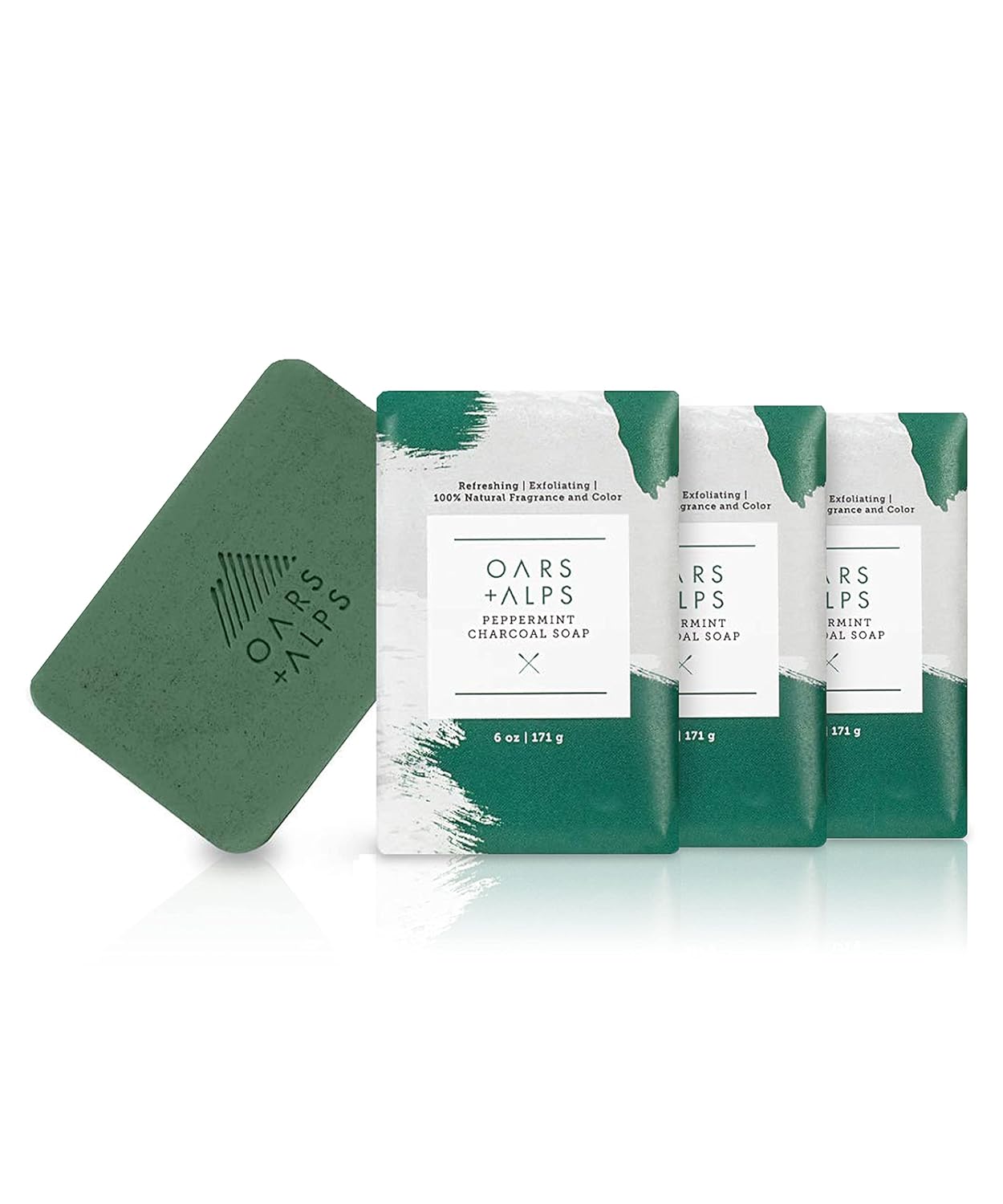 Oars + Alps Blue Charcoal Exfoliating Men's Bar Soap, Dermatologist Tested and Made with Clean Ingredients, Travel Size, 3 Pack, 6 Oz Each