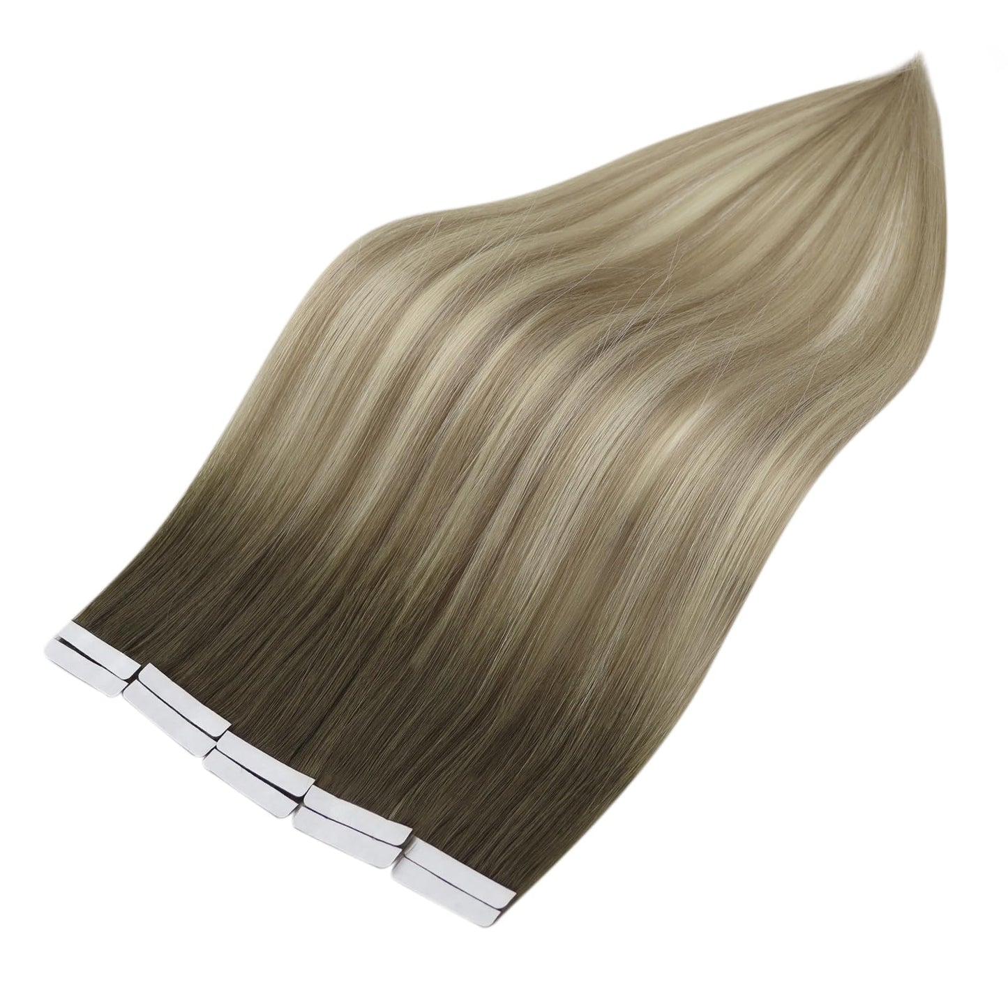 Full Shine Insert Tape in Hair Extensions Color 4/7/80 Medium Brown and Blonde Seamless Virgin Human Hair Tape in Extensions 20Inch Soft Straight Human Hair Extensions Tape in 25Gram 10Pcs for Wedding