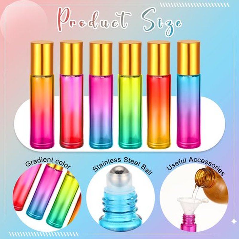 SEEWEY 96 Pcs Essential Oil Roller Bottles 10ml Empty Glass Roller Bottles with Stainless Steel Roller Balls Protection Leakproof with 5 Funnel for Travel Perfume Lip Gloss (Gradient Color)
