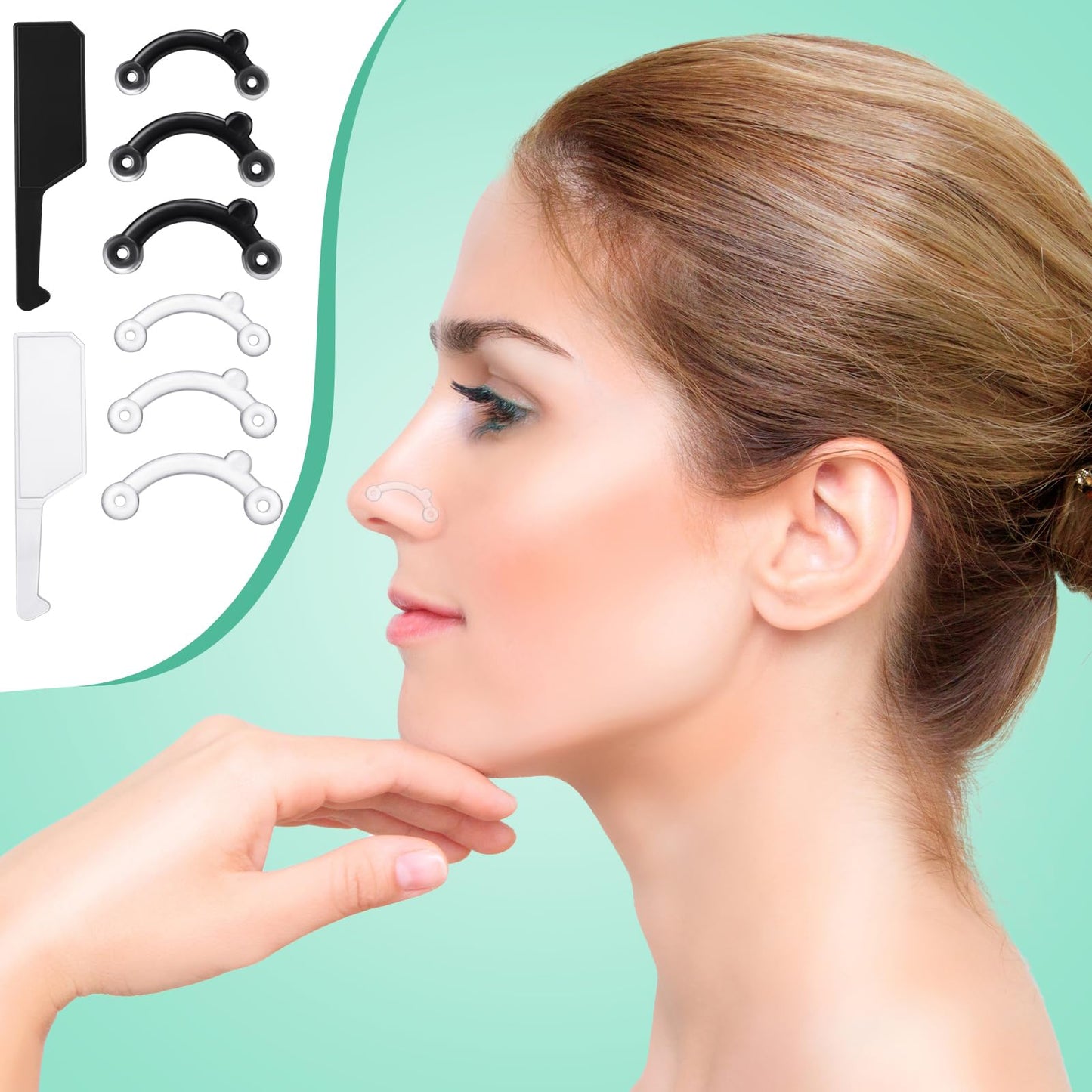 Spnico 6 Pairs Nose Lifter Nose Lifting Shaping Slimmer Clip Beauty Tool Inserts No Pain Invisible Shaper Tool Straightening Beauty Kit for Women Men(Black, Clear)