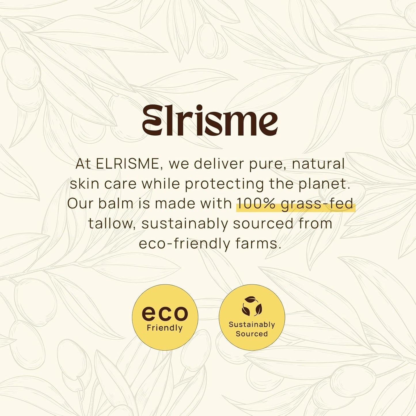 Elrisme Grass-Fed Beef Tallow for Skin: Organic Whipped Tallow and Honey Balm - Face Moisturizer & Body Cream - 2.3 Oz