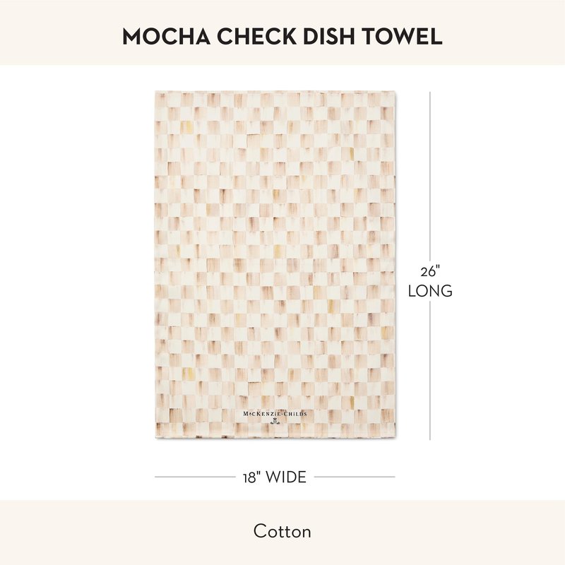 MACKENZIE-CHILDS Printed Cotton Dish Towel, Decorative Kitchen Towel, Brown-and-White Mocha Check