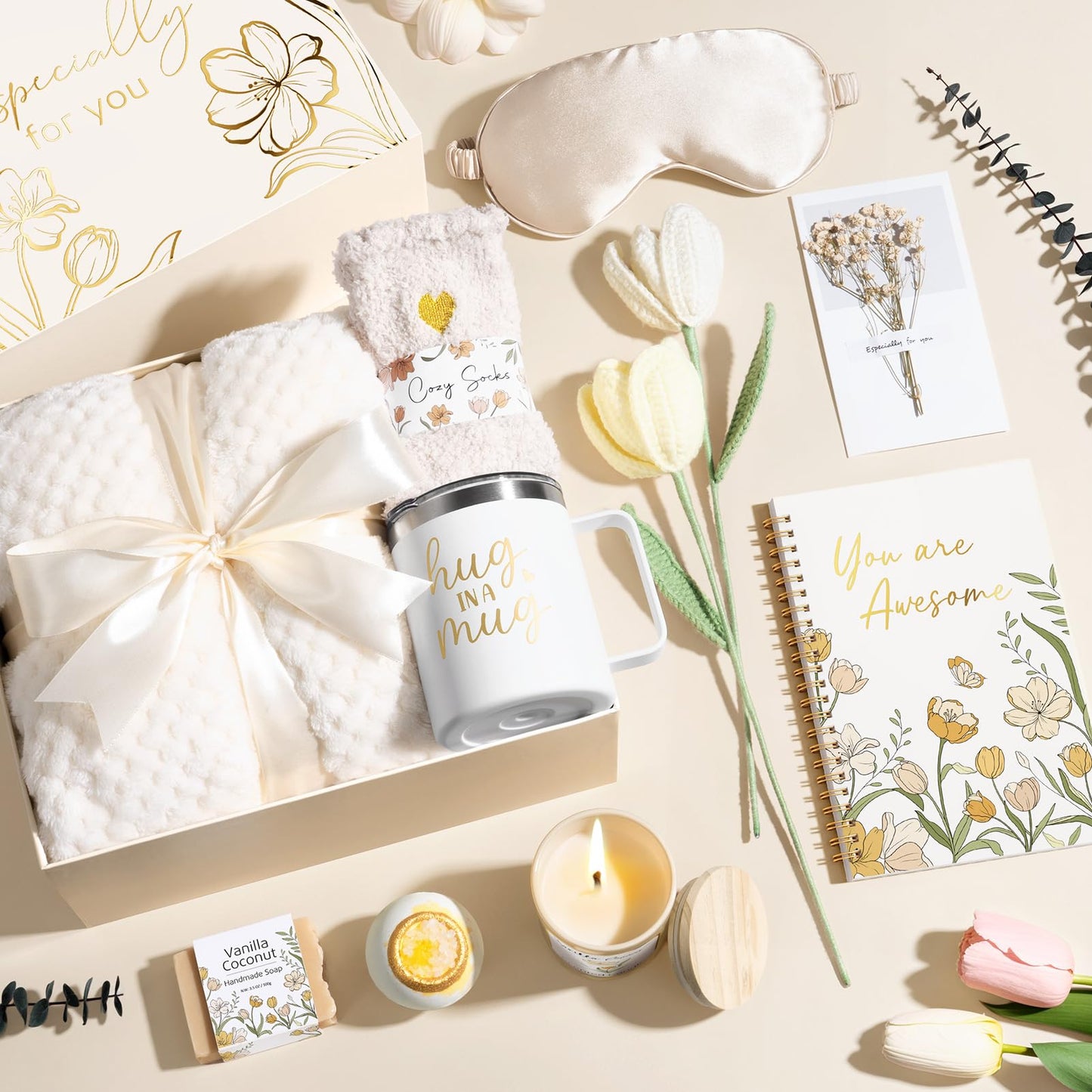 Birthday Gifts for Women Self Care Package, Get Well Soon Gift Baskets for Women Spa Gifts Set, Unique Christmas Thinking of You Inspirational Sympathy Gift Baskets for Mom Her Wife Best Friend Sister