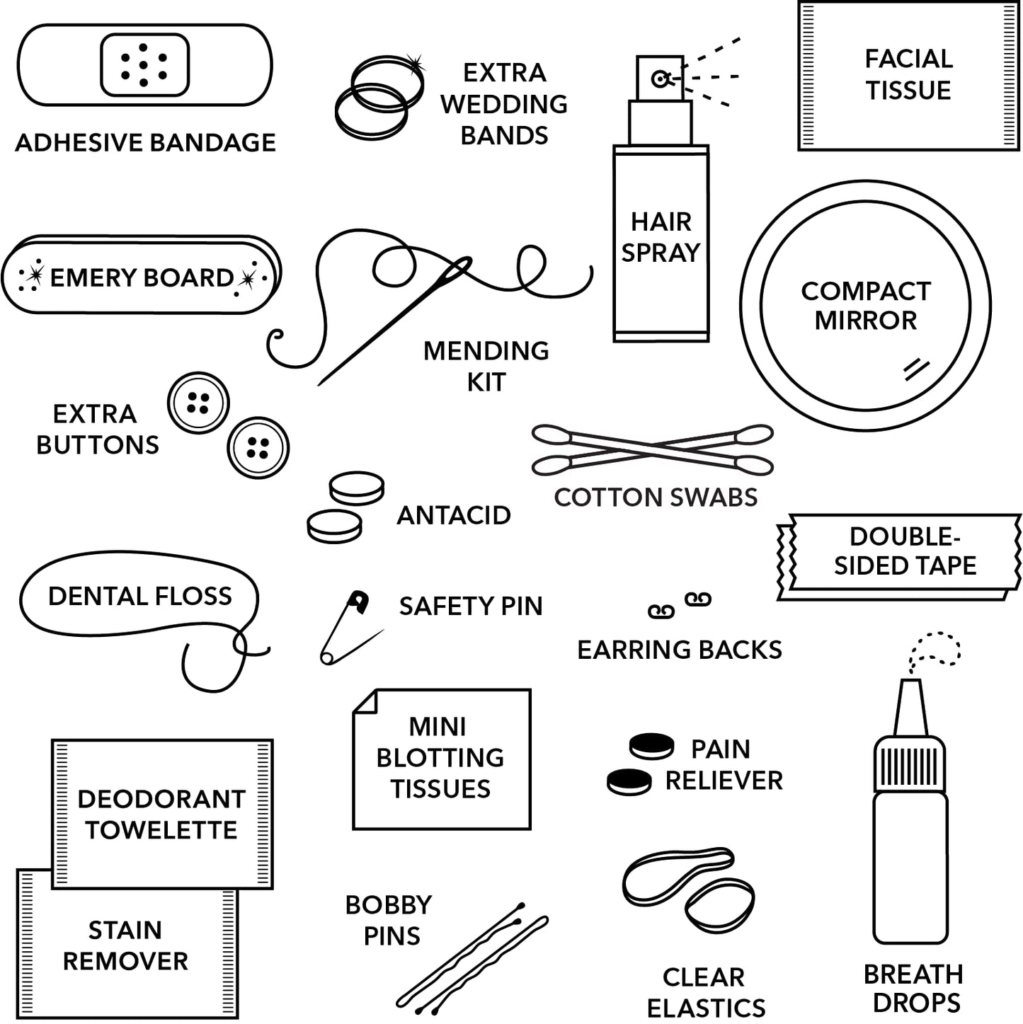 Pinch Provisions Champagne Glitter Minimergency Kit for Brides, Includes 21 Must-Have Essential Items for The Big Day, Compact, Multi-Functional Zipper Pouch, Perfect Survival Kit for Team Bride