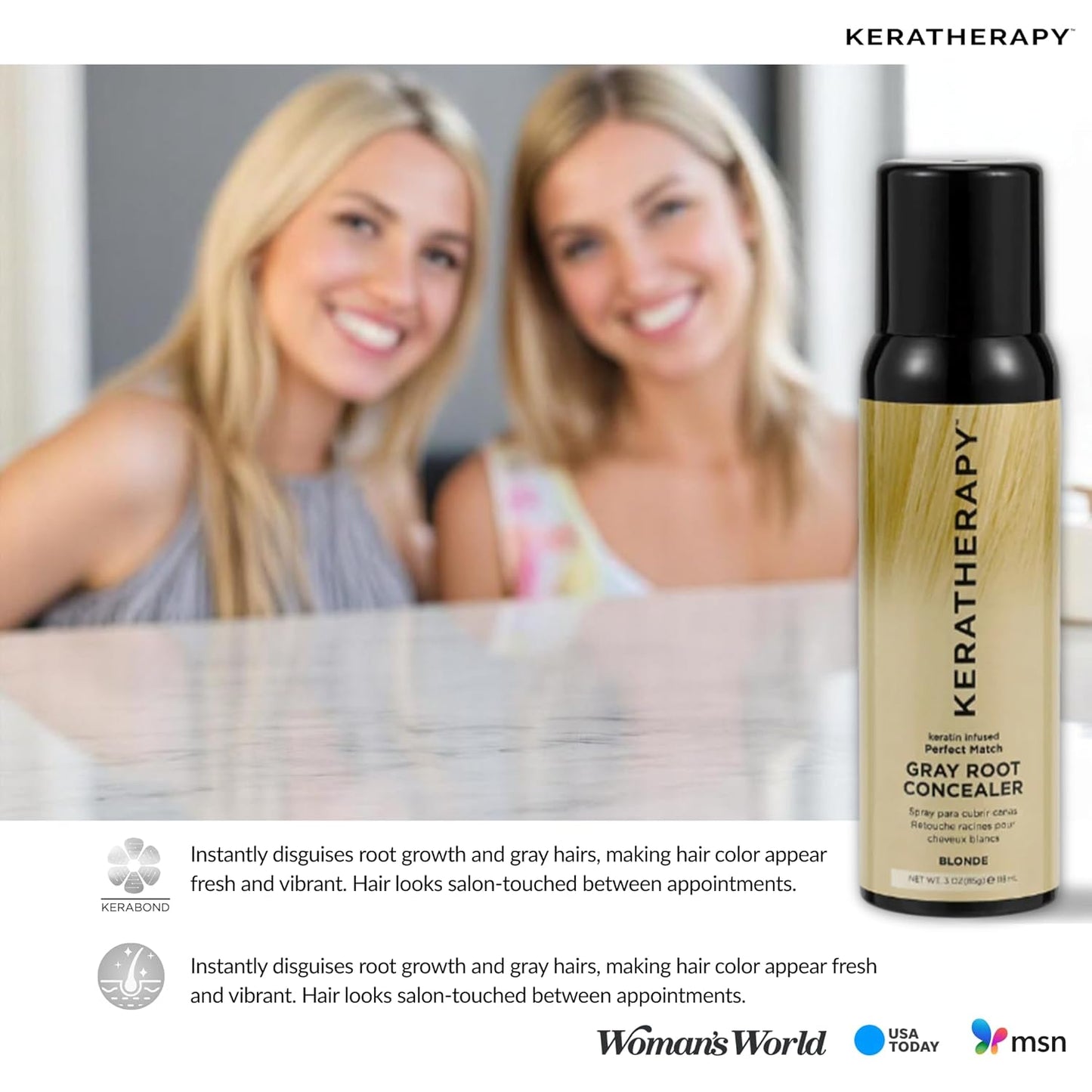 Keratherapy Keratin Infused Perfect Match Gray Root Concealer Spray, Light Brown, 3 oz, 118ml - Root Cover Up Spray to Hide Gray Roots - Keratin Therapy Hair Darkening & Temporary Scalp Concealer