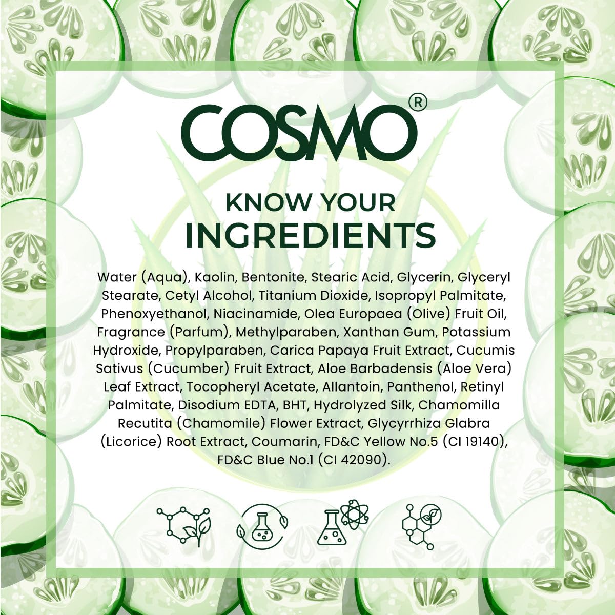 Cosmo Skin Care Cucumber & Aloe Vera Face Mask 625g/22.0oz, Refreshing, Soothing, Skin Rejuvenate, Pore Clearing, Boost Collagen, Skin Treatment Mask, All Skin Types, For Men & Women, Face Wash