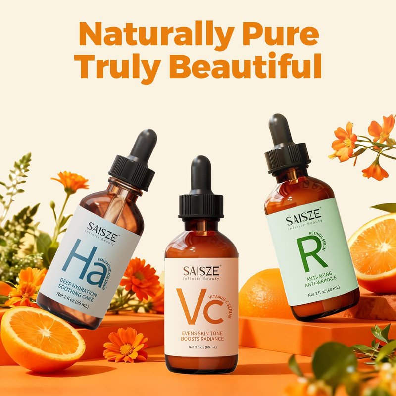 SAISZE Vitamin C Serum for Face, Facial Serum for Dark Spot, Skin Care Gifts for Women, Birthday Gift for Her, Anti Aging with Vitamin C, Hyaluronic Acid, 60ml