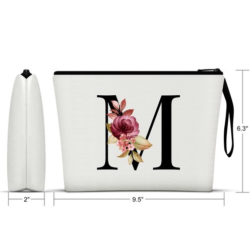 Vavabox A-Z Personalized Makeup Bag,Birthday Gifts for Women Mom,Gifts for Best Friend,Bride Bridesmaid Cosmetic bag (M, White)