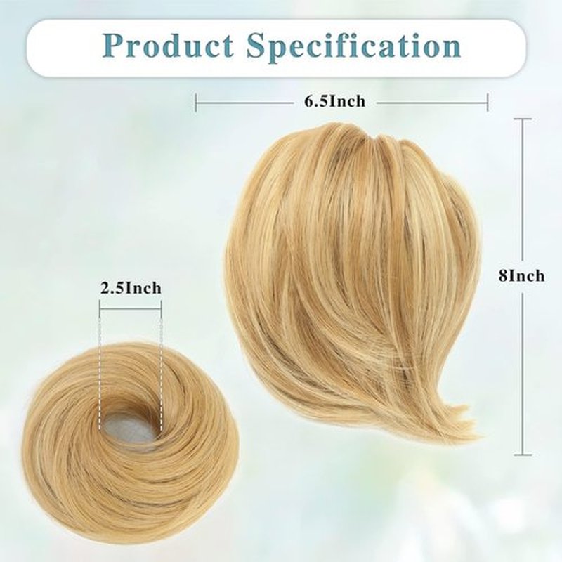 HSLHDI Messy Hair Bun Hair Piece for Women Short Bun Tousled Synthetic Elastic Scrunchies Hairpiece for Women Girls (1-1pcs, Natural Blonde & Lightest Blonde 24H613#)…