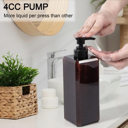 Yebeauty Pump Bottle Dispenser, 27oz 800ml Empty Plastic Shampoo Pump Dispenser Shower Soap Dispenser Refillable Liquid Containers for Conditioner Body Wash, Bathroom Kitchen, 2 Pack Brown