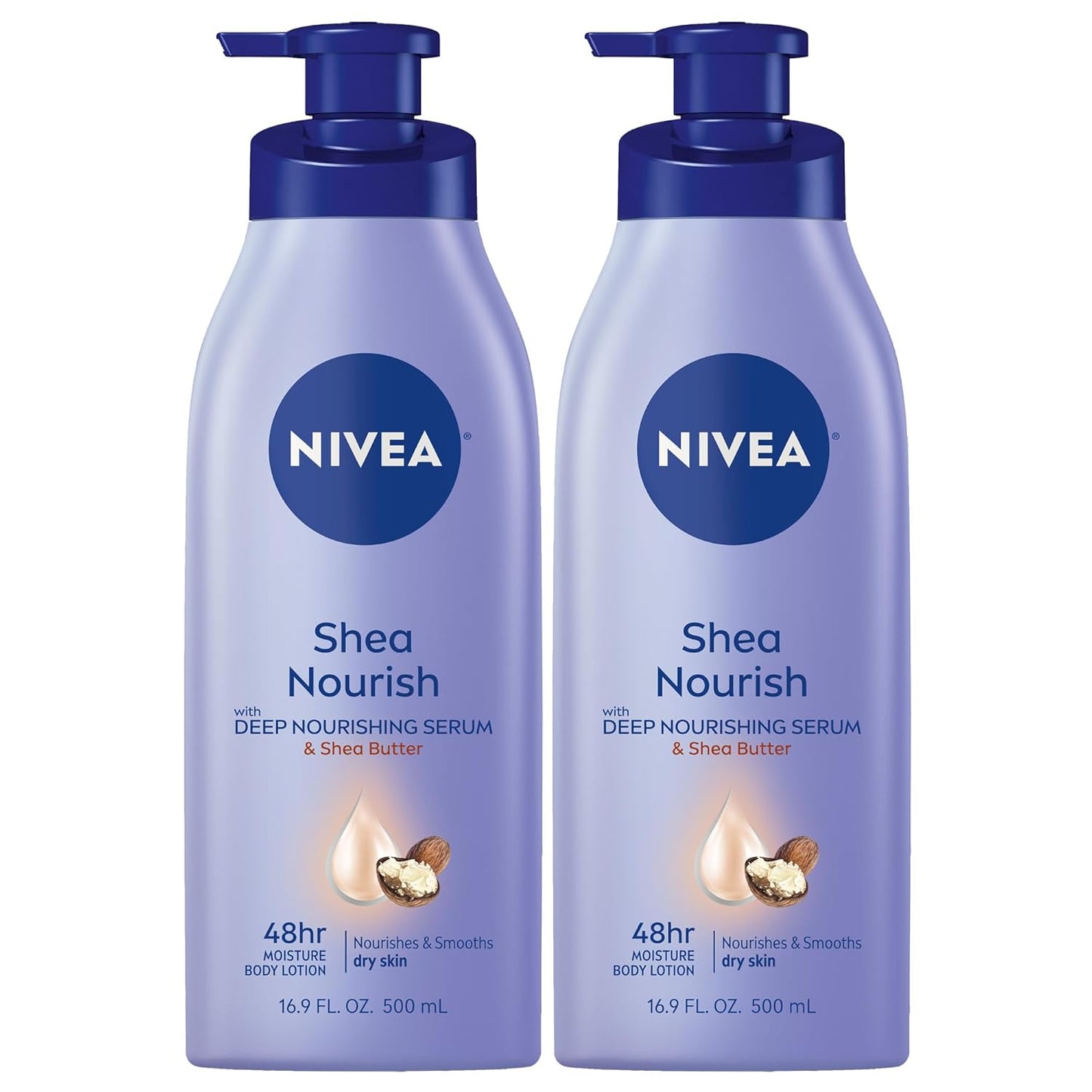 NIVEA Shea Nourish Body Lotion for Dry Skin with Hyaluronic Acid, Shea Butter and Deep Nourishing Serum, 48-Hour Body Moisturizer, 2.5 Fl Oz Bottle, Pack of 6