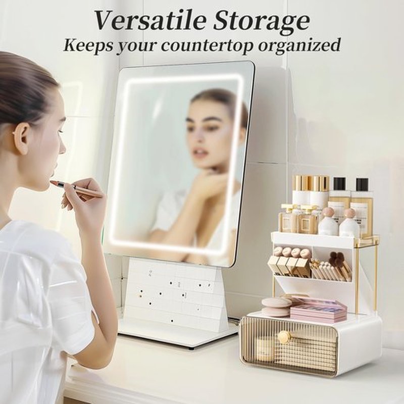 GPREESUS 2-Tier Makeup Organizers Countertop,Versatile Bathroom Counter Organizer,Cosmetic Make Up Organizers for Vanity,Cute Skincare Organizer (Amber)
