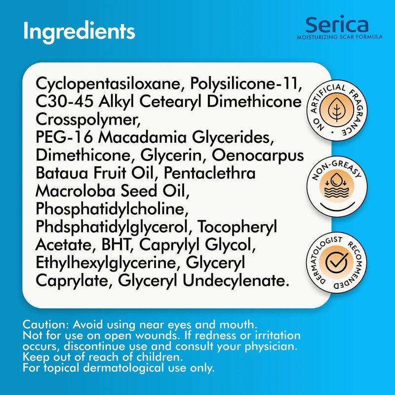Serica Scar Gel (1oz), Advanced Silicone Formula, Supports Visibly Smoother-Looking Skin After Surgery, Cuts, Burns or Acne, Non-Comedogenic Face-Safe Gel, Helps Reduce Dryness, Quick-Dry