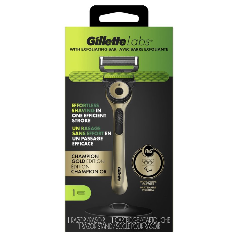 GilletteLabs with Exfoliating Bar Razor for Men, Champion Gold Edition - 1 Handle, 1 Razor Blade Refill, Includes Premium Magnetic Stand