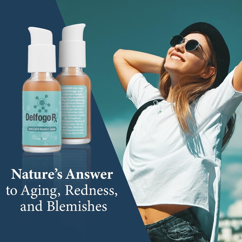 Delfogo Rx Vitamin C Stem Cell Serum for Face - Brightening Anti Aging Face Serum | Hydrating, Firming Skin Care with Hyaluronic Acid, All Skin Types for Men Women