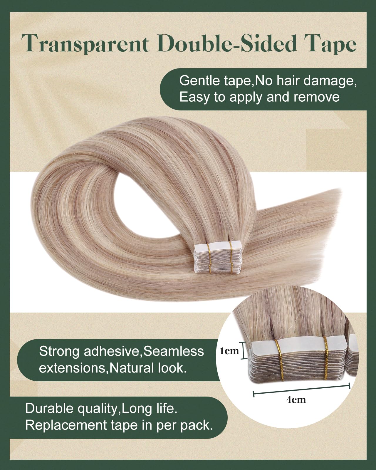 Ugeat Hair Extensions Tape in Human Hair Blonde 16inch Human Hair Tape in Extensions Ash Blonde Highlights Bleach Blonde Natural Tape in Hair Extensions Human Hair 50G 20Pcs