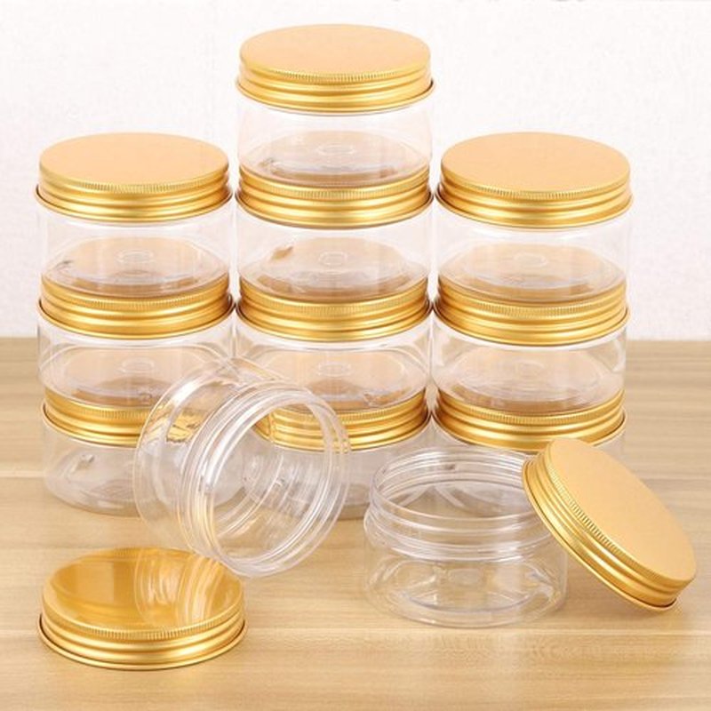 Tecbeauty 12-Pack 100ml Empty Clear Plastic Slime Storage Favor Jars for Beauty Products, DIY Slime Making, Gold