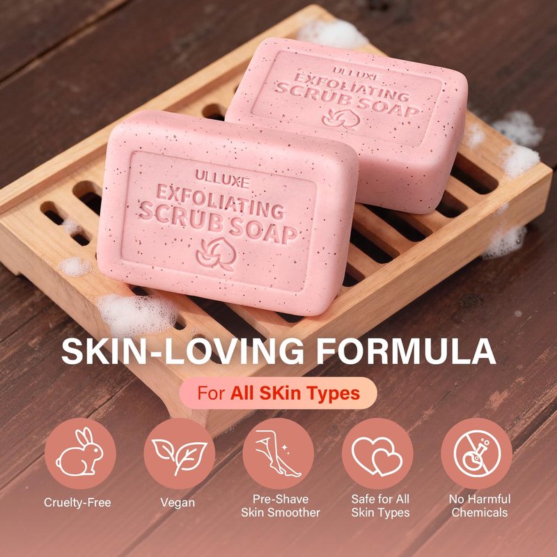 Body Scrub Soap Bar, Peach Exfoliating Bar Soap for Bikini Area Underarm & Bumpy Skin, Pre-Shave Softening Bar Soaps with BHA Salicylic Acid & Moisturizing Shea Butter, All Skin Types, 3.53 oz Each