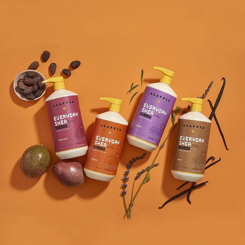 Alaffia Everyday Shea Body Lotion - Normal to Very Dry Skin, Moisturizing Support for Hydrated, Soft, and Supple Skin with Shea Butter and Lemongrass, Fair Trade, Lavender, 2 Pack - 16 Fl Oz Ea