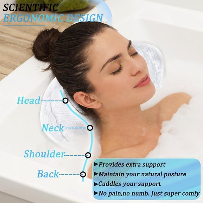 Bath Pillow,Ultimate Comfort Bath Tub Pillows for Head and Neck - Luxury Bath Pillow for Women - Relaxing Bath Pillows for Tub with a Non-Slip mat- Enjoy a Spa-Like Experience at Home, Non-Slip Mat