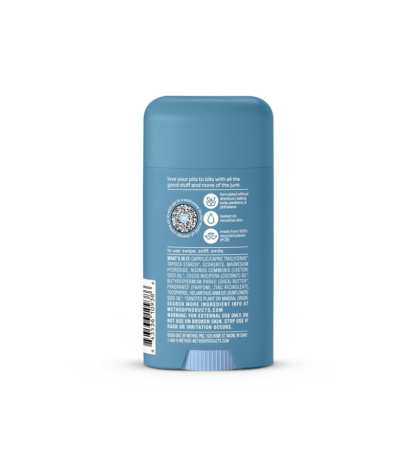Method Men's Deodorant Stick, Glacier + Granite - 24-Hour Odor Protection, Aluminum & Baking Soda Free, for Sensitive Skin, Leaves No Residue, 2.65 oz