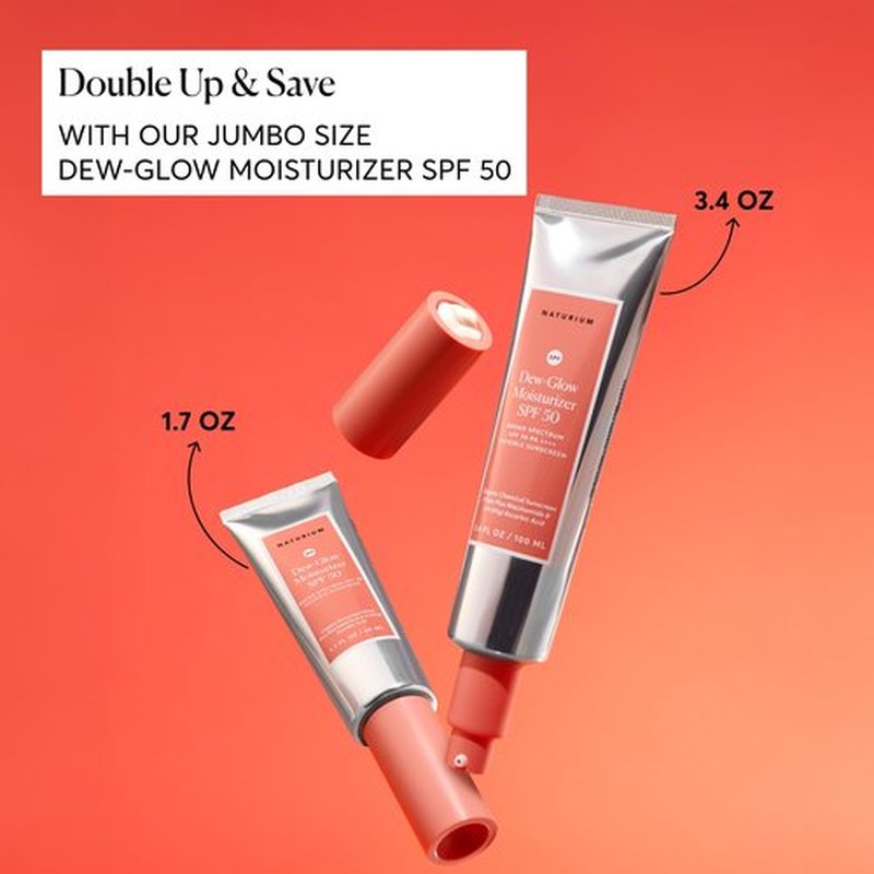 Naturium Dew-Glow Moisturizer SPF 50 PA++++ Jumbo, Daily Moisturizing Sunscreen & Face Primer, Skin Protector with Dewy Finish, 3.4 oz